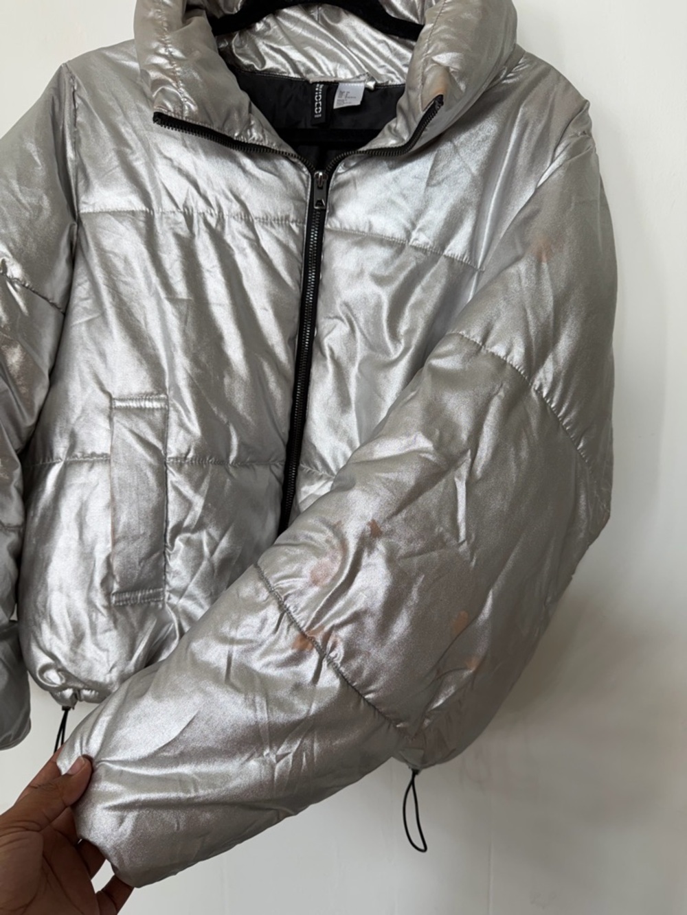 H&M Silver Metallic Quilted Puffer Jacket - Picture 3 of 4